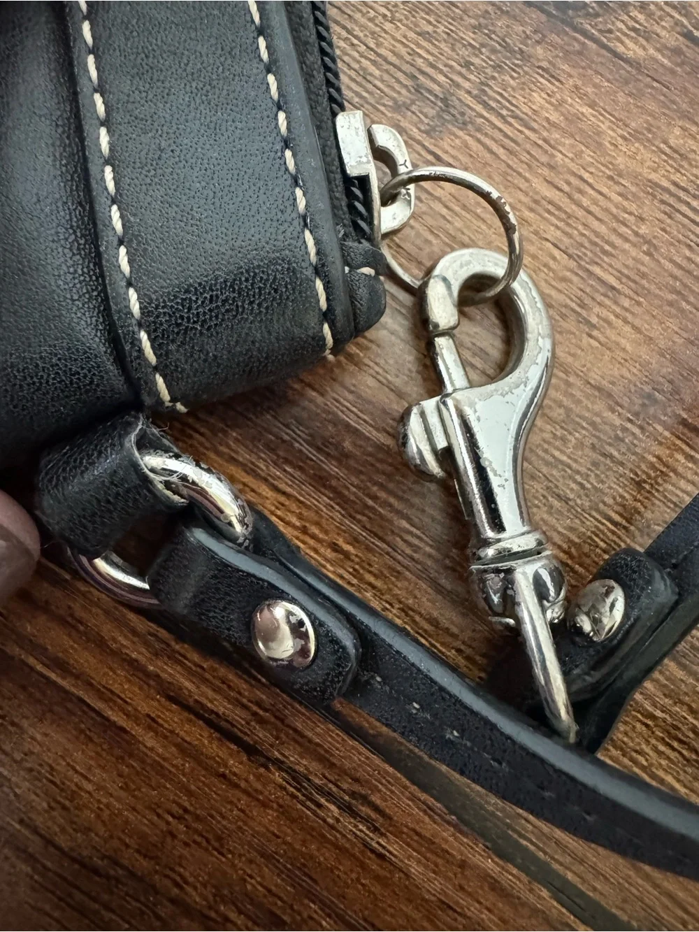 Coach Black Leather Wristlet Zip Pouch Clutch Silver Hardware Small Bag
